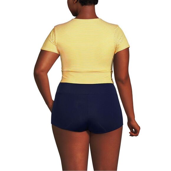 Land's End Plus Tugless Cap Sleeve Midkini Swim Top sweet mango mini stripe 22W - Picture 3 of 6